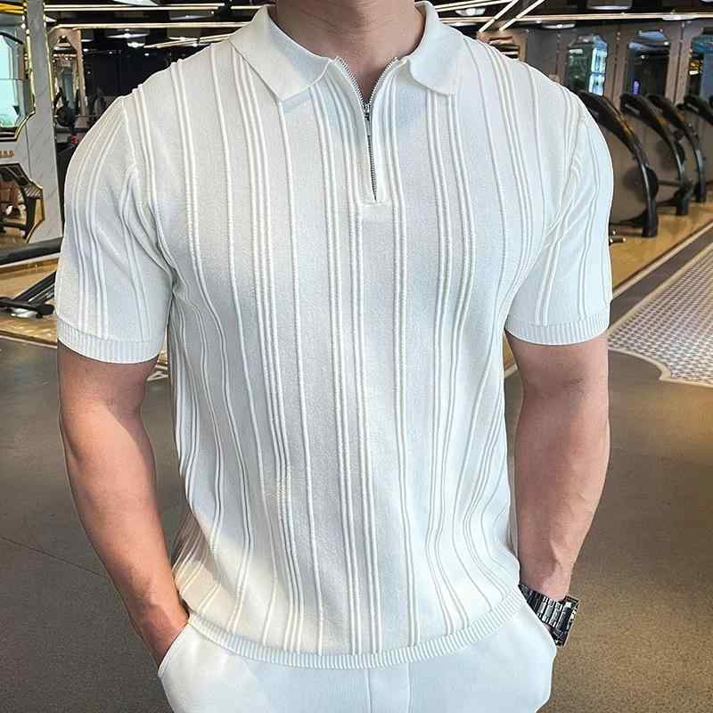 Short Sleeves - ポロシャツ メンズ 半拉链 短袖 男性用 色 スリムフィット ファッション ベーシック ノーアイロン スタンドカラー ニットトップス コットン混 軽量 吸湿速乾 通勤 普段使い 春夏 ブラック ネイビー グレー