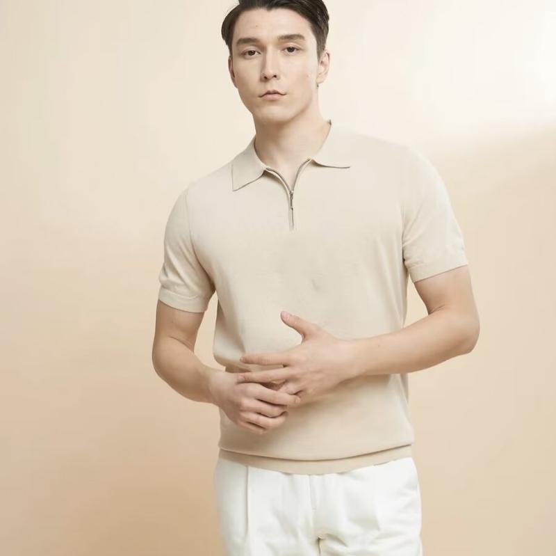 メンズ 半袖 ポロシャツ 接触冷感 ニット トップス 軽量 薄手 ラグジュアリー ジッパー 襟付き 短袖 Tシャツ 復古 夏 上衣 通勤 普段使い カジュアル 吸湿速乾 綿混 ブラック グレー ベーシック 快適 着こなし 軽快 スタイル