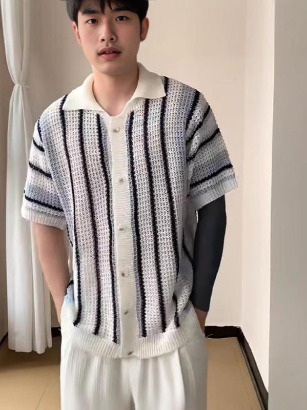 樂天商城 - メンズ ポロシャツ 翻領 短袖 ニット トップス 開襟 カーディガン レース ビジネス Tシャツ 半袖 コットン 軽量 通勤用 普段使い 吸湿速乾 伸縮性 春夏 秋 ブラック ネイビー ホワイト カジュアル