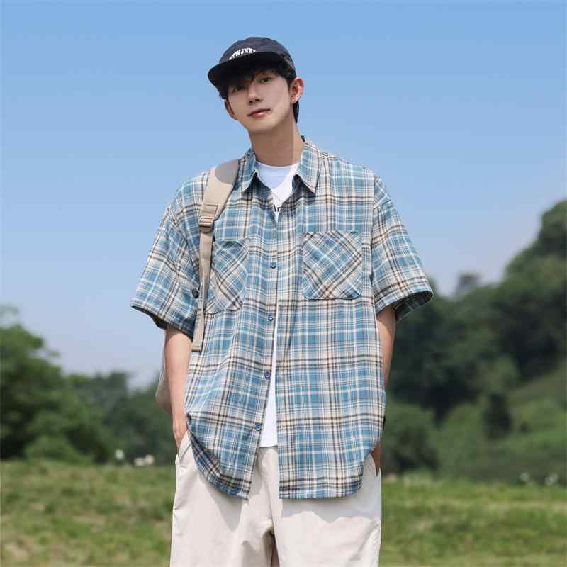 乐天商城 - メンズ レディース 夏 短袖 シャツ トップス 格子柄 チェック柄 日系 柄物 綿素材 軽量 通勤 普段使い ゆったりシルエット 吸湿速乾 伸縮性 ビッグシルエット カジュアル ルームウェア アウトドア