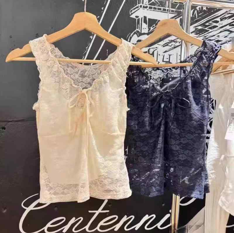 レディース トップス 夏 レース メッシュ 背面 デザイン フィット 蝶結び ノースリーブ Vネック Tシャツ ブラウス 接触冷感 軽量 吸湿速乾 かわいい 春夏 ピンク系 ブラック アイボリー ビッグシルエット 部屋着 通勤用