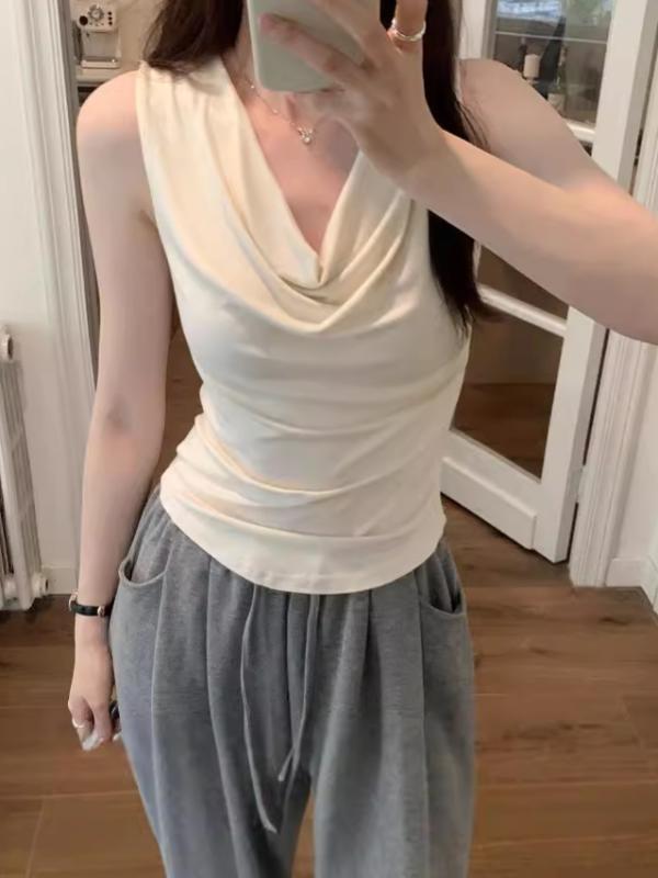 レディース タンクトップ 無袖 Vネック 背中開き セクシー 甘辛 トップス シャツ 夏服 春夏 接触冷感 吸湿速乾 軽量 伸縮性 通勤 普段..