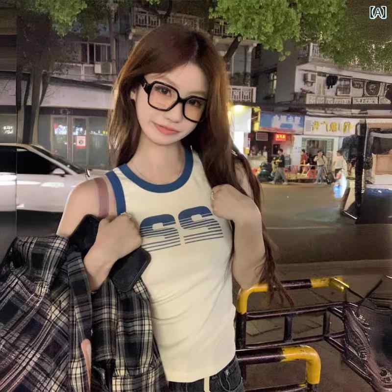 トップス 女性用 吊り下げキャミソール 背中開き 2025年夏 スパイシーガール レトロ 短め Tシャツ フィットボディ 修身 上着 潮スタイル かわいい 軽量 伸縮性 吸湿速乾 コットン混 ブラック ピンク系 アイボリー 春夏 ビッグシルエット(4.0)