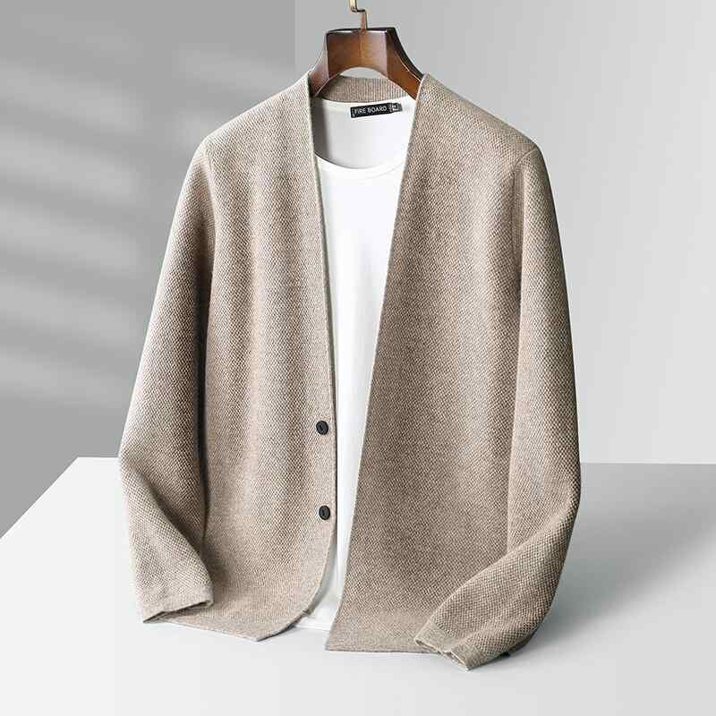 Rakuten - メンズ 長袖 Vネック ニット カーディガン ウール カシミヤ混紡 厚手 暖か素材 春秋 カジュアルスタイル 父親向け セーター アウター 日常使い 通勤用 防寒