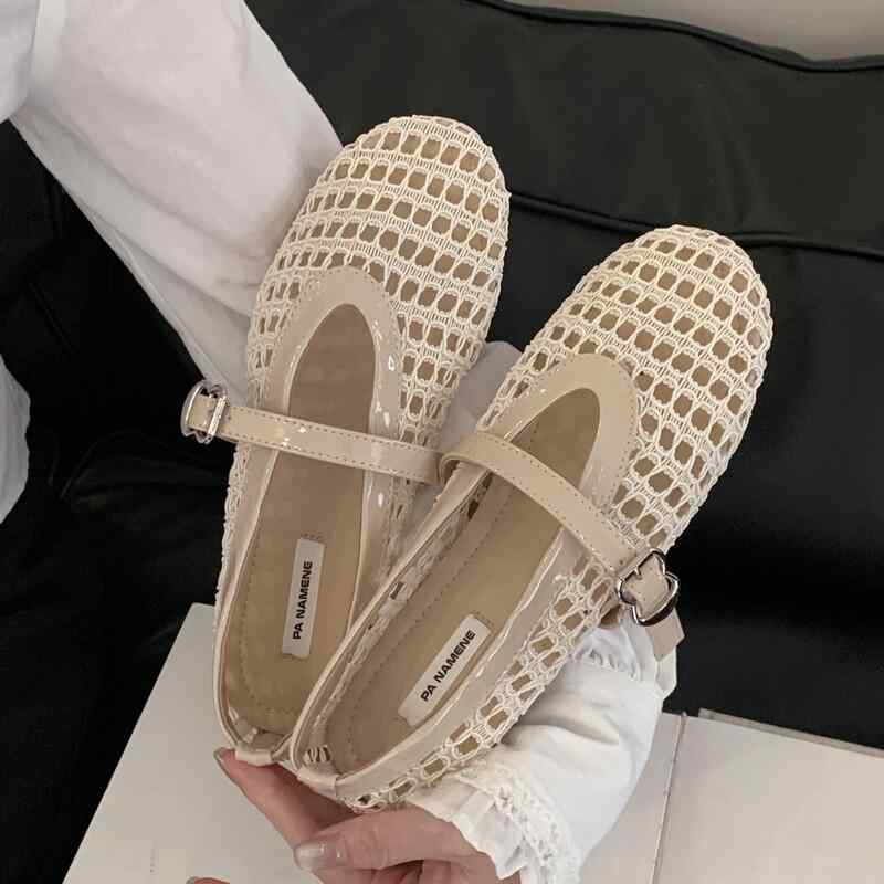 サンダル レディース 網目レース バレエ風 メアリージェーン 夏用 透け フラット底 フィッシュネット 軽量 伸縮性 カジュアル 普段使い 足元コーデ(4.0)