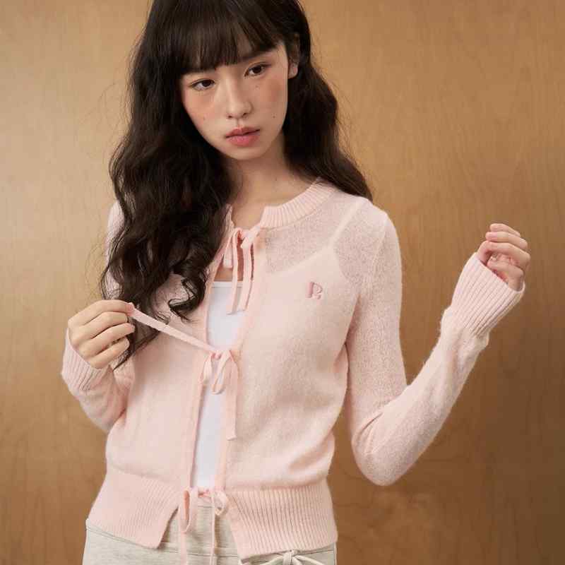 Garments - カーディガン レディース 春夏 キャンディカラー 半透明 ウール ニット ショート丈 紐付き 透け感 軽量 柔らかい 素材 レイヤード トップス カジュアル スタイル
