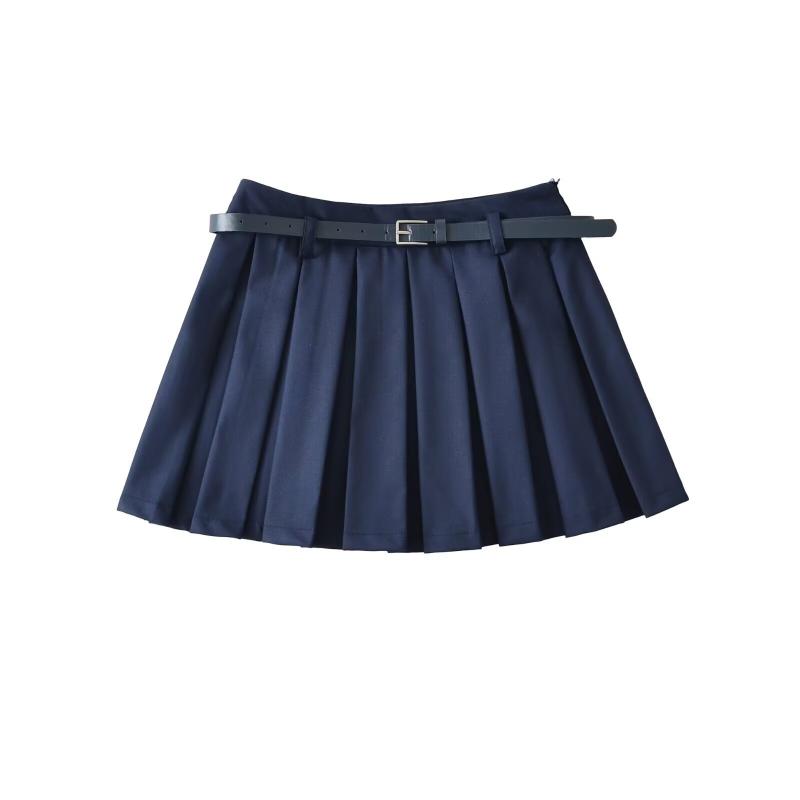 樂天商城 - スカート 女性用 ネイビー プリーツ 夏 ゆったり 大きいサイズ ミドル丈 JK風 半身スカート フレア コットン混 吸湿速乾 軽量 普段使い 膝上丈 かわいい シルエット