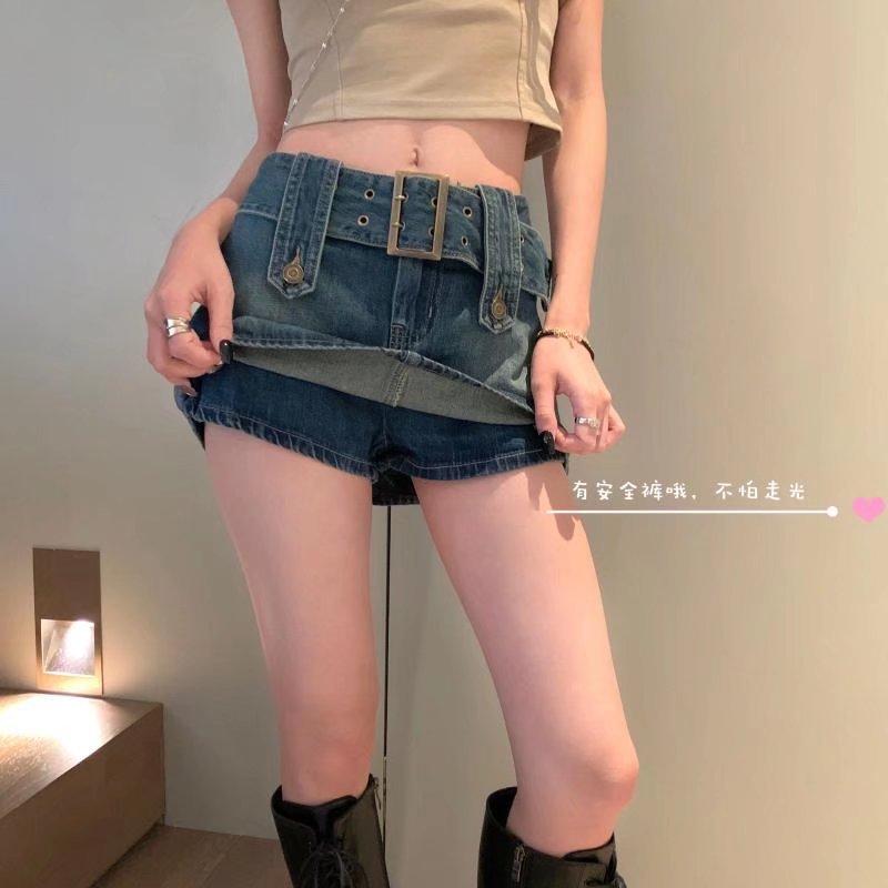 デニムスカート 女性用 メンズ風 レトロ ミニ丈 高腰 タイト ブラック コットン ストレッチ 普段使い カジュアル ヒップハグ Aライン ショートパンツ風 軽量 吸湿速乾 通勤 通学 アウトドア