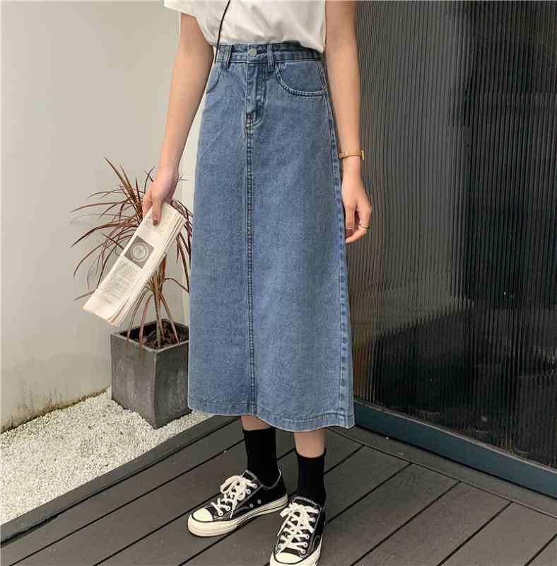 樂天商城 - スカート 女性用 夏 デニム ハイウエスト Aライン スリム 包臀 中長丈 かわいい 軽量 伸縮性 吸湿速乾 通勤用 普段使い カジュアルスタイル 再生繊維 ビッグシルエット