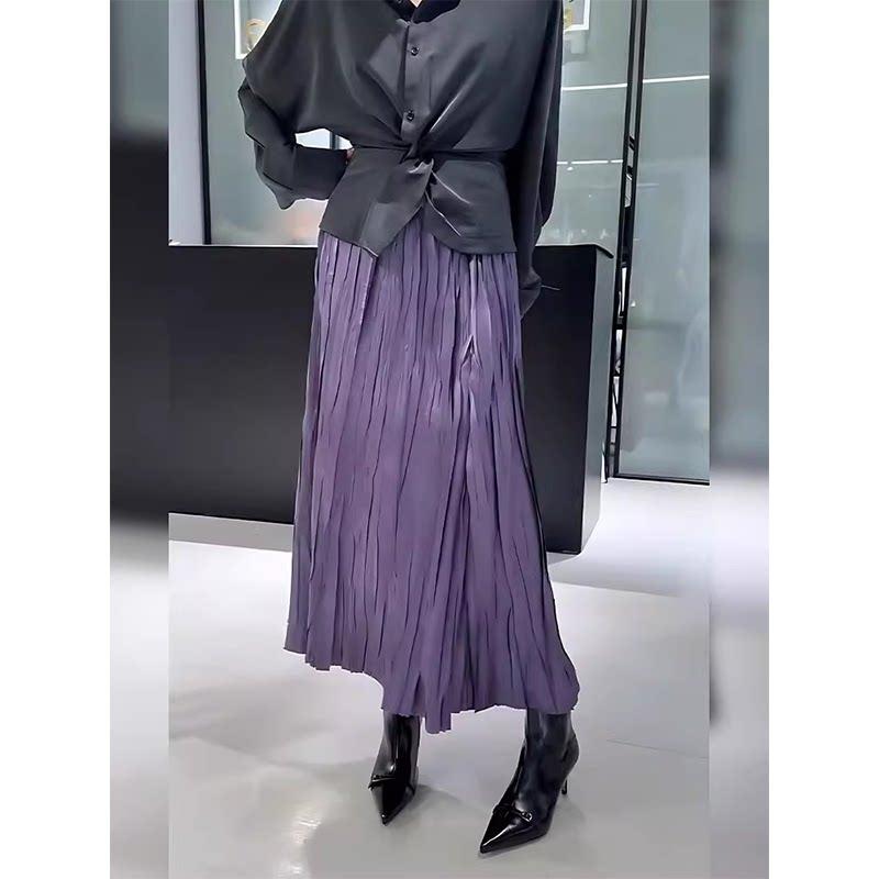 スカート レディース 紫 プリーツ ハイウエスト ストレート Aライン ミドル丈 早春 高級感 スリム 膝丈 フレア 春物 普段使い・・ウエスト位置: 高腰・スカート形状: Aライン・対象年齢: 25-29歳・フィット: スリム・丈の長さ: ミドル丈・・サイズ展開: S.M.L.XL・カラー展開: 紫