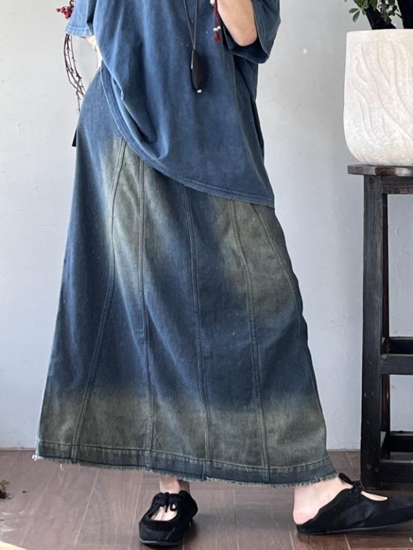 デニムスカート 女性用 春夏 ゆったり 大きいサイズ 隠れ肉 ヴィンテージ加工 フレアスカート コットン ミックス ハイウエスト ロング丈 ライトブルー カジュアル 普段使い 伸縮性 軽量 吸湿速乾 秋冬対応 通勤 通学 アウトドア