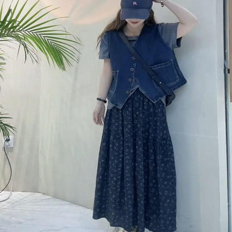 Rakuten - スカート レディース 春夏 小花柄 ハイウエスト ミドル丈 Aライン フレアスカート 韓国 若見え おしゃれ スリム効果 コーディネートしやすい かわいい フラワープリント 普段使い 軽やか 伸縮性