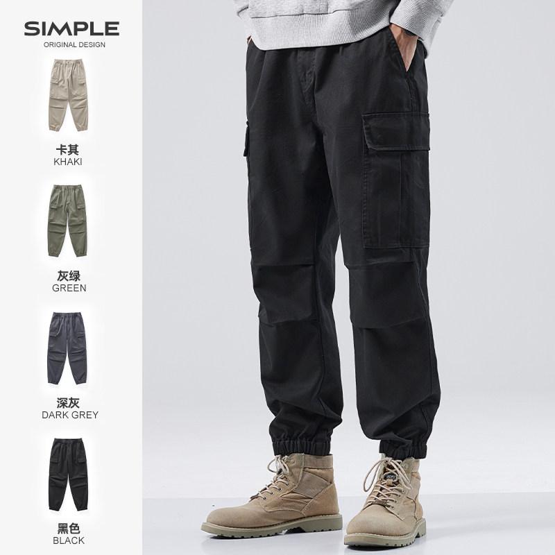 Pants - メンズ 春夏 カーゴパンツ 多ポケット 綿素材 機能性 裾絞り ロングパンツ カジュアル ストリートスタイル アウトドア 普段使い
