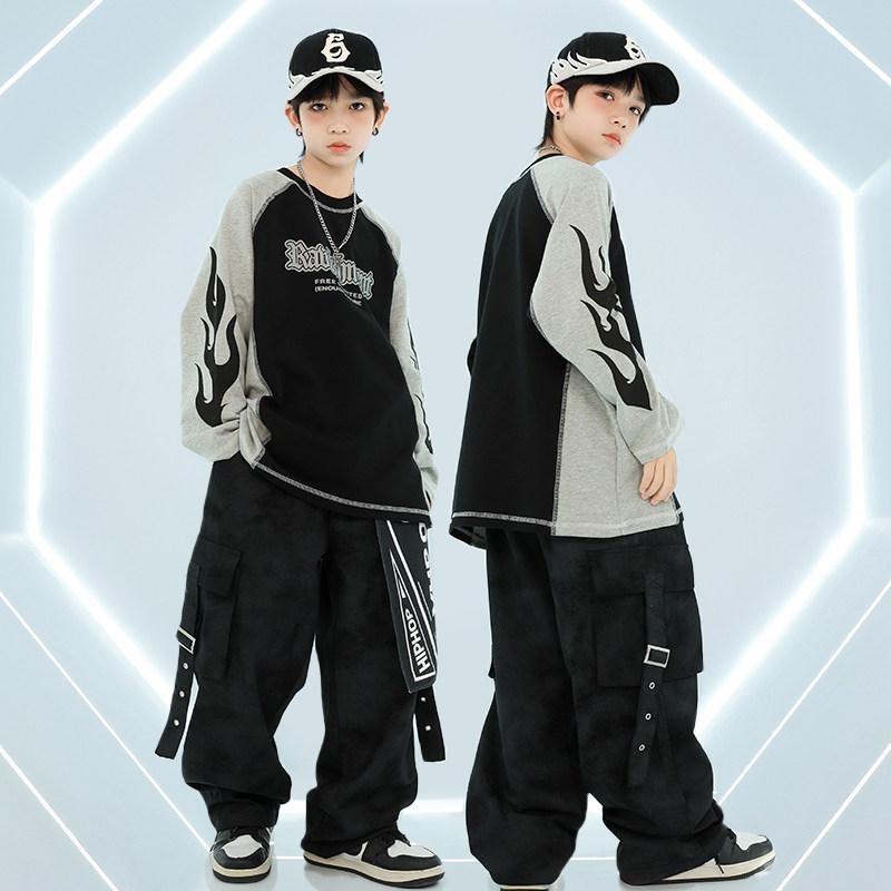 ダンス衣装 キッズ 男の子 ヒップホップ ストリート 秋冬 パフォーマンス セット ジャズダンス クール スタイル 演出服 潮服 男孩 少儿 街舞 嘻哈 潮牌 表演服 酷帅