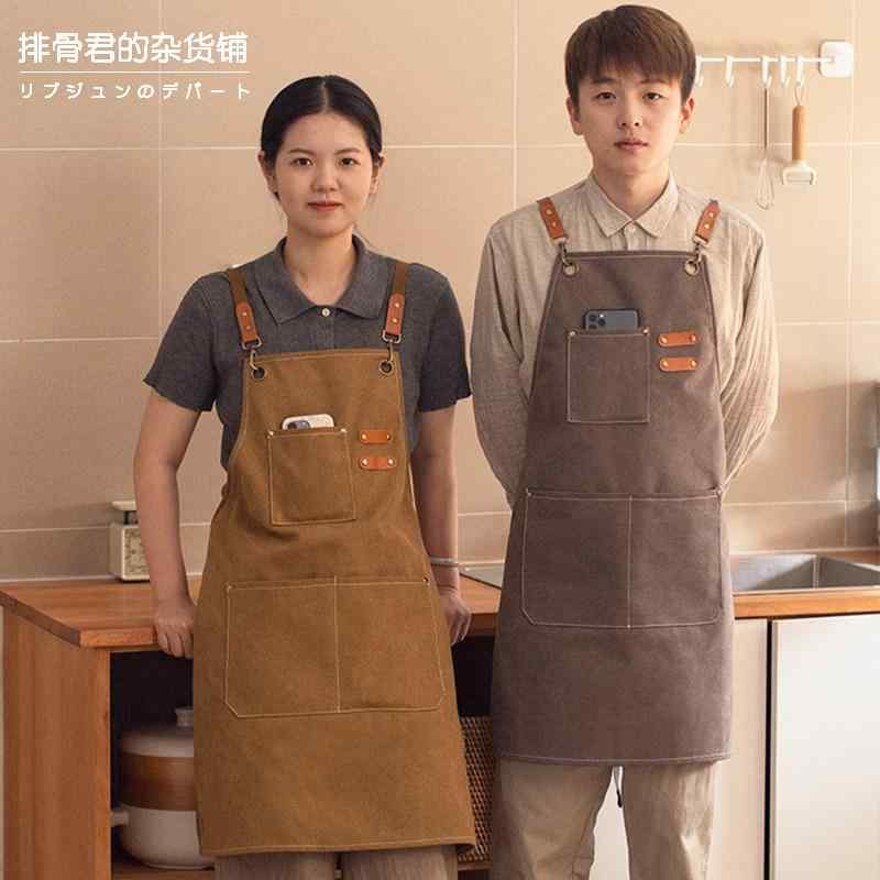 エプロン 男女用 キャンバス生地 防水 防油 厚手 耐摩耗 キッチン用 家庭用 カフェ用 飲食業用 作業着 プロ仕様 油汚れ防止 頑丈 日常使い