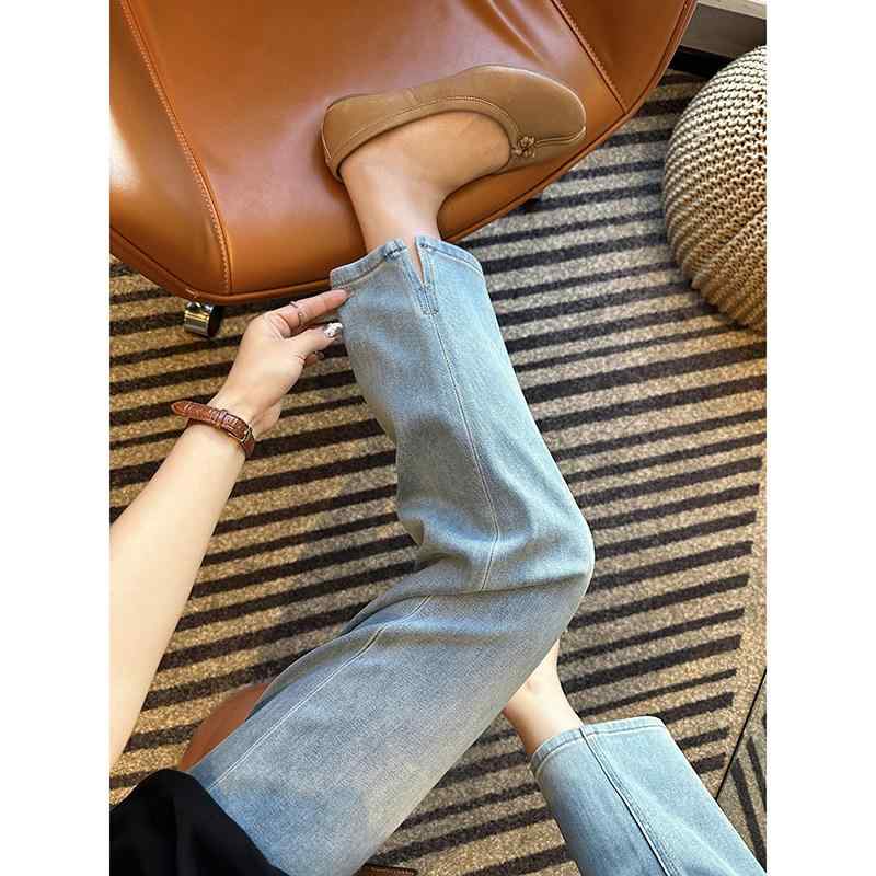 Other - レディース 春 ハイウエスト ストレート デニムパンツ 伸縮性 スリム カジュアル 普段使い