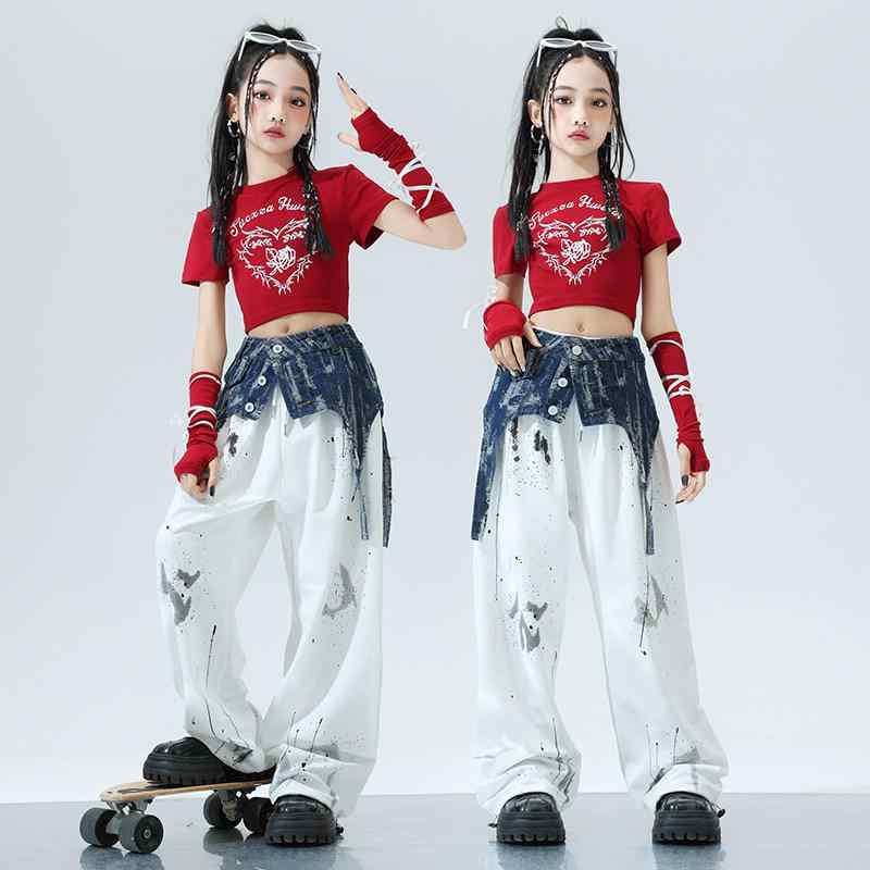ダンス衣装 女の子 キッズ ジャズ ストリートダンス パフォーマンス ステージ ランウェイ セット カラフル ビビッド おしゃれ ポーズ映え 動きやすい 伸縮性 軽量 吸湿速乾 普段使い レッスン用