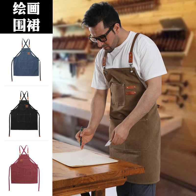 Gingham Aprons - エプロン 絵画用 アート学生 美術生 ビンテージ キャンバス生地 プロ 作業着 芸術創作 耐久性 丈夫素材