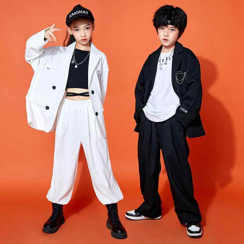 キッズ ダンス衣装 ヒップホップ ジャズ パフォーマンス ステージ スーツ セット 男女共用 伸縮性 素材 動きやすい ・スタイル: ヒップホップ・対象年齢: 3歳～14歳・適用性別: 男女共通・カラー展開: 黒.白・身長目安: 110cm,120cm,130cm,140cm,150cm,160cm,170cm,180cm・適用ダンス: ジャズダンス