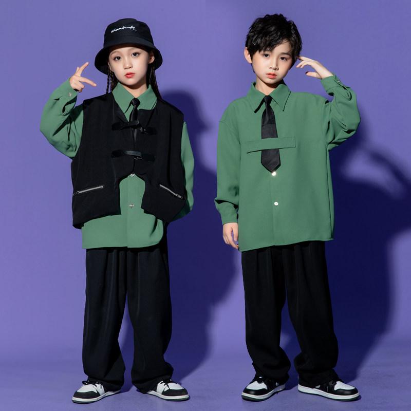 公演衣装 キッズ ヒップホップ ダンス セット 女の子用 男の子用 ストリートスタイル ドラム演奏 合唱パフォーマンス ベスト シャツ 礼服 子供服