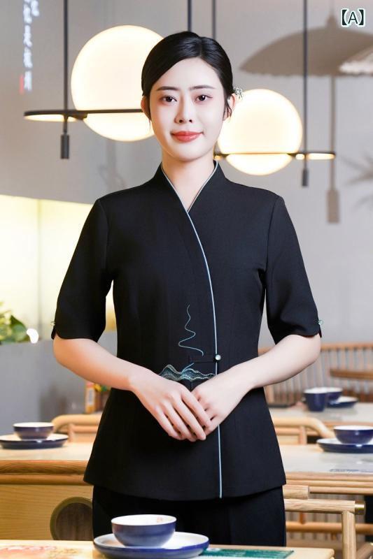 Work Clothes （Office） - レディース 短袖 ユニフォーム 飲食店用 ホテル レストラン サービス 夏用 高級感 快適 通気性 吸湿速乾 綿素材 軽量 普段使い
