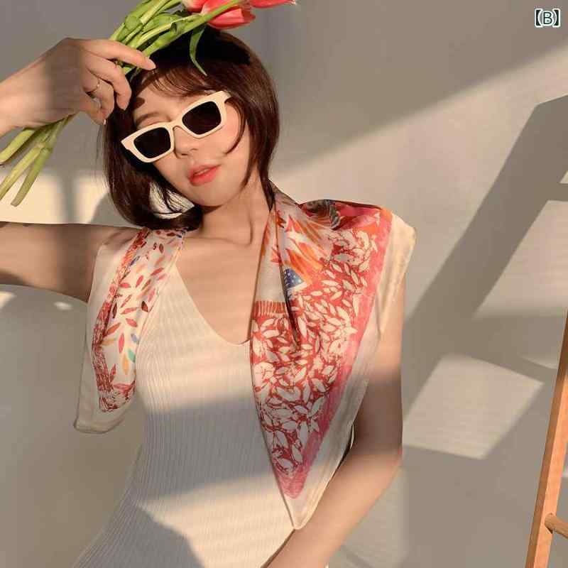 スカーフ レディース 夏 UVカット ヘッドスカーフ レトロ 花柄 三角巾 腰巻き 　 ...