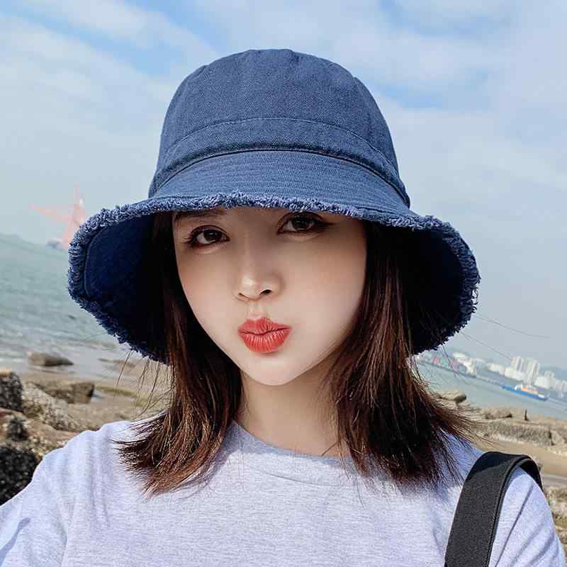 フィッシャーマン帽 レディース 夏用 デニム生地 フリンジ加工 ユーズド風 韓国 顔映え 丸顔対応 日よけ つば広 カジュアル 普段使い 軽量 吸湿速乾