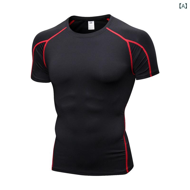 Rakuten - トップス メンズ 夏用 フィットネス Tシャツ タイトフィット 速乾 ランニング スポーツ バスケットボール トレーニング 短袖 ストレッチ ベースレイヤー 吸湿速乾 軽量 伸縮性