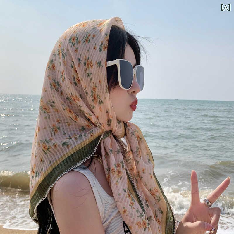 スカーフ 女性用 UVカット 大判 綿麻素材 薄手 春夏 ヘッドスカーフ 作業用 日焼け...