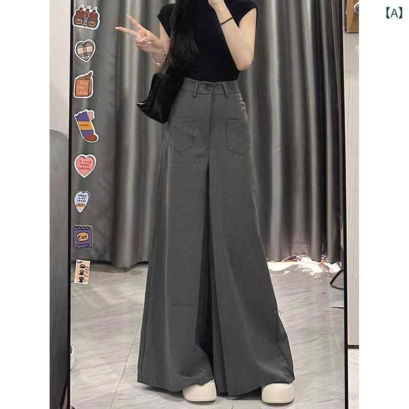 レディース ワイドパンツ グレー ハイウエスト 大きめ サイズ 細見え 春 カジュアル スタイリッシュ 普段使い ゆったりシルエット 合わせやすい