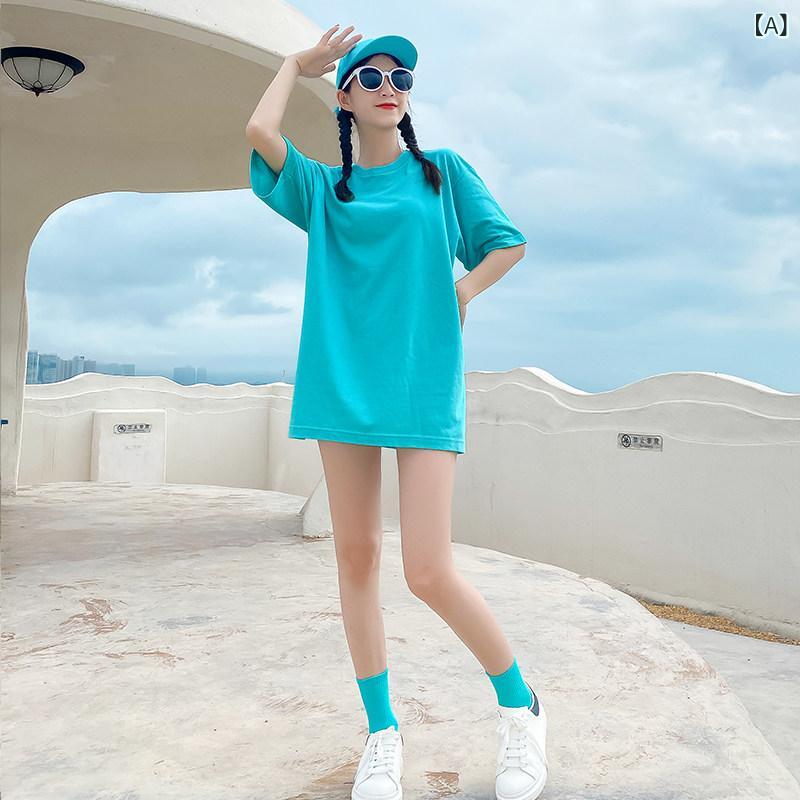 レディース Tシャツ セット カラフル コットン ゆったり 旅行用 グループ イベント パフォーマンス ビビッドカラー キャンディカラー トップス コーデ カジュアル ポップ