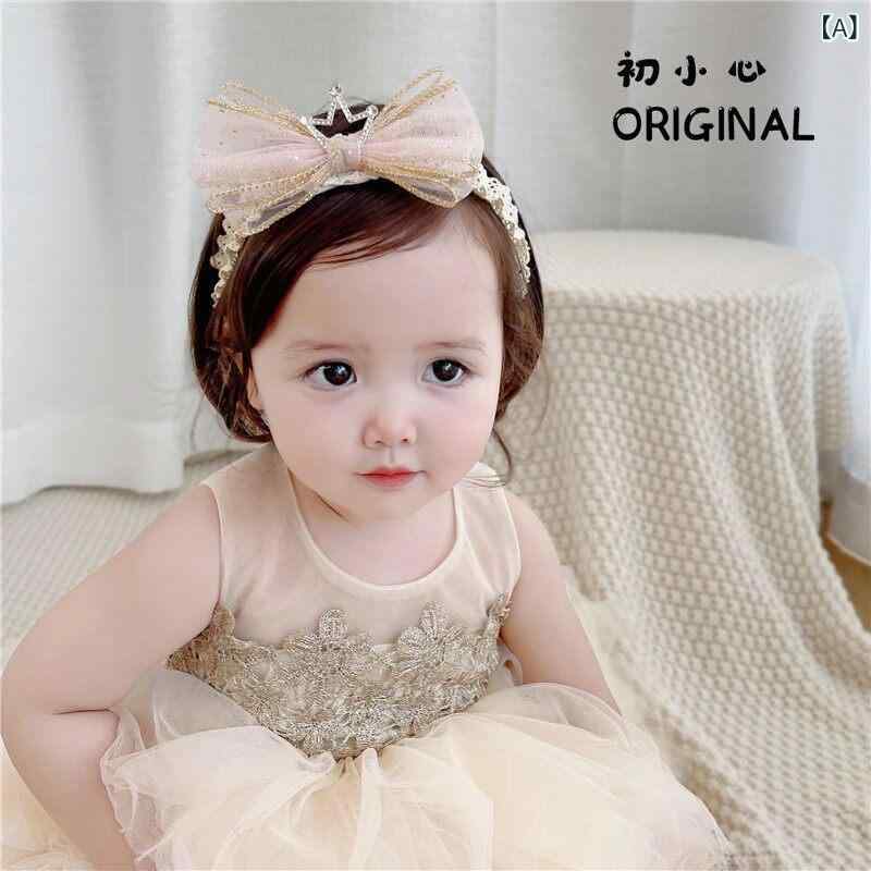 ヘッドバンド 女の子 ベビー用 春夏 かわいい プリンセス 冠 花飾り 蝶結び 髪飾り ヘアアクセサリー ピンク系 軽量 柔らかい素材