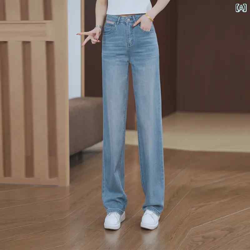 Pantalones de jeans para mujeres Primavera-Verano-Otoño Líneas rectas Wide Range Fit Pantalones caseros de gran tamaño Material de denim Silueta suave Usos cotidianos Estiramiento Confortable Azul