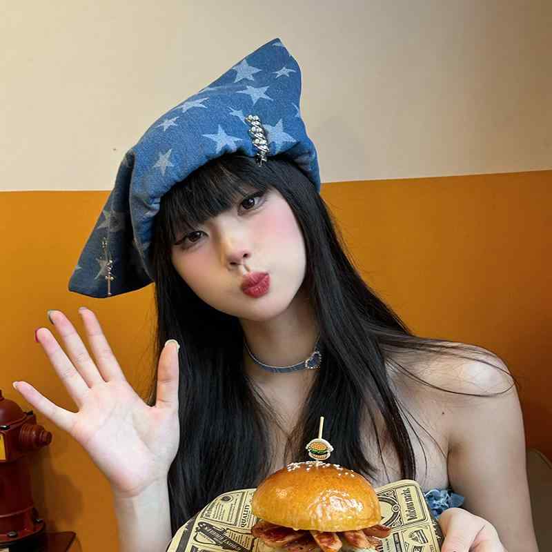 レディース 猫耳 ヘッドラップ デニム 星柄 個性派 ヘッドバンド かわいい ストリートファッション 軽量 伸縮性・スタイル: カジュアル・対象: 女性・柄: パターン・カラー展開: ダークデニム.デニムブルー・サイズ展開: M (頭囲56-58cm)・対象年齢: 15-19歳.20-24歳.25-29歳・帽子タイプ: ビーニー/ヘッドスカーフ・つば: なし・シーン: 街歩き