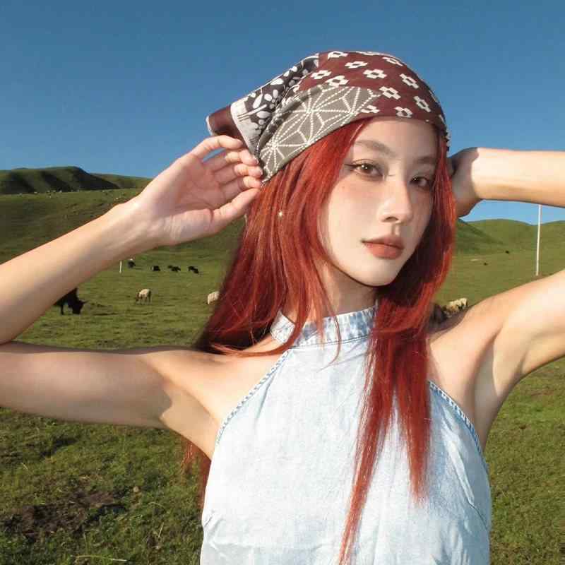 ヘッドスカーフ エスニック フラワー 柄 ヘアバンド スカーフ ヘアラップ アクセサリー 日常使い かわいい ヘアアレンジ 巾着 巻き方 軽量 柔らかい 素材 ファッション 小物 女性用