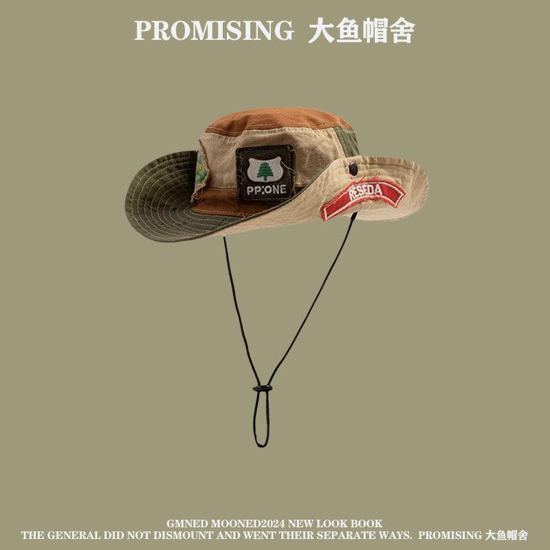 フィッシャーマンハット メンズ レディース レトロ パッチ ストリートファッション 登山 アウトドア キャンプ ウエスタン カウボーイ カジュアル 普段使い 軽量 通気性 綿素材 ユニセックス