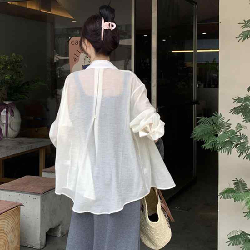 シャツ レディース ゆったり リラックス ホワイト 麻 キャミソール 外掛け 接触冷感 薄手 ガーゼ UVカット 夏用 室内着 吸湿速乾 軽量・スタイル: カジュアル・袖丈: 長袖・ネックライン: POLO・柄: 無地・サイズ展開: S.M.L.XL・カラー展開: ホワイト