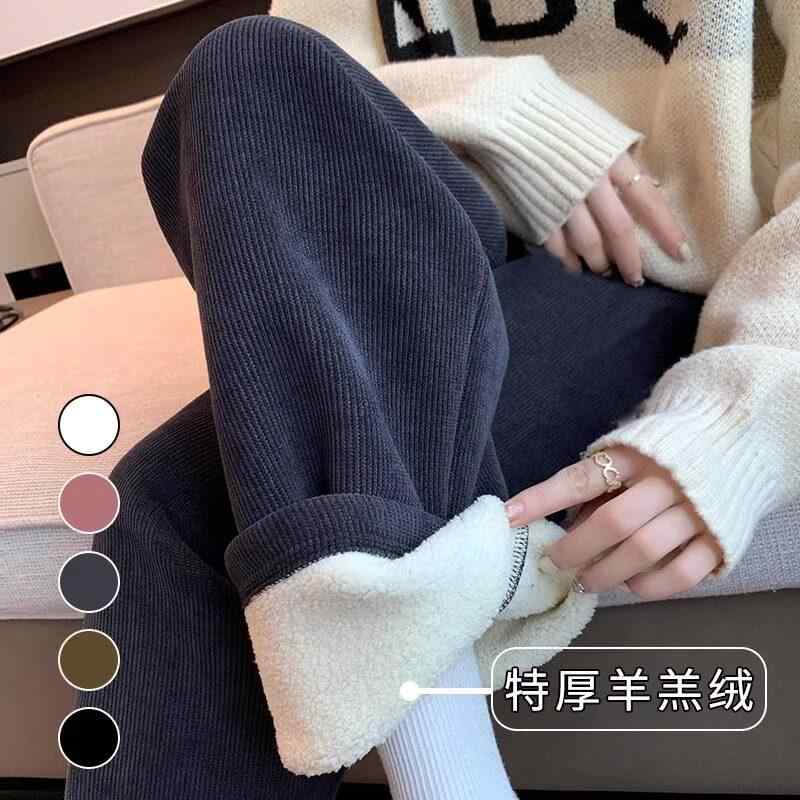 マタニティパンツ 妊婦用 秋冬 暖か 厚手ボア ストレートワイドレッグ ゆったりボトムス 柔らか素材 伸縮性 日常使い(4.0)