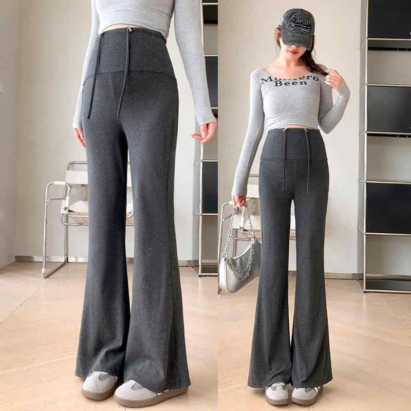 Long-Trousers, Trousers - マタニティパンツ 妊婦用ズボン 春夏 微フレア ラッパパンツ 小柄向け ゆったりシルエット お腹締め付けなし 外出用 伸縮性 快適 軽量 普段使い デイリーウェア
