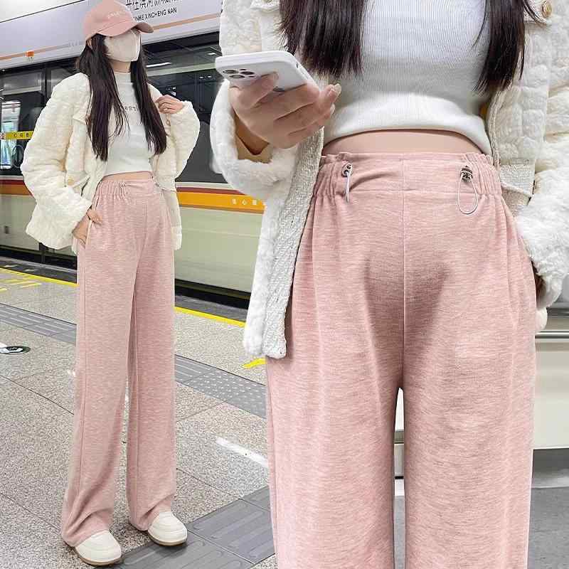 樂天商城 - マタニティパンツ 妊婦用 ワイドレッグ トコなし ゆったり お腹ラク フリース裏地 カジュアル 秋冬 外穿 リラックス ストレッチ 快適 普段使い