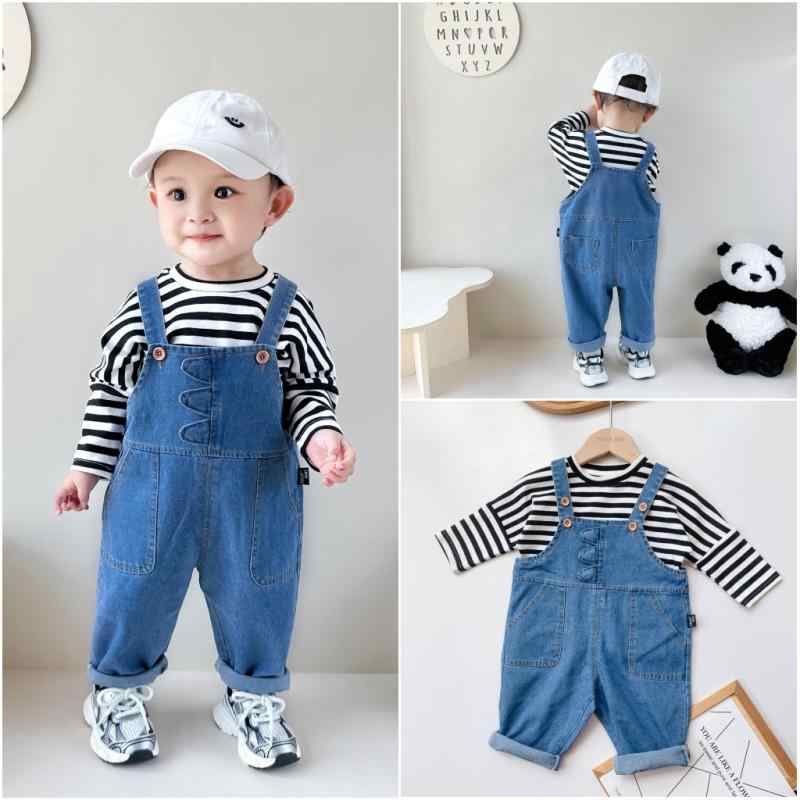 Overalls - ベビー 子供 男の子 女の子 牛仔 デニム 背広 つなぎ 連体 オーバーオール 韓国 韓国スタイル カジュアル 普段使い 軽量 伸縮性 通年 ユニセックス 洗い加工 柔らかい 履きやすい 遊び着 部屋着 日常着 0-3歳 赤ちゃん 幼児 男児 女児 ビ