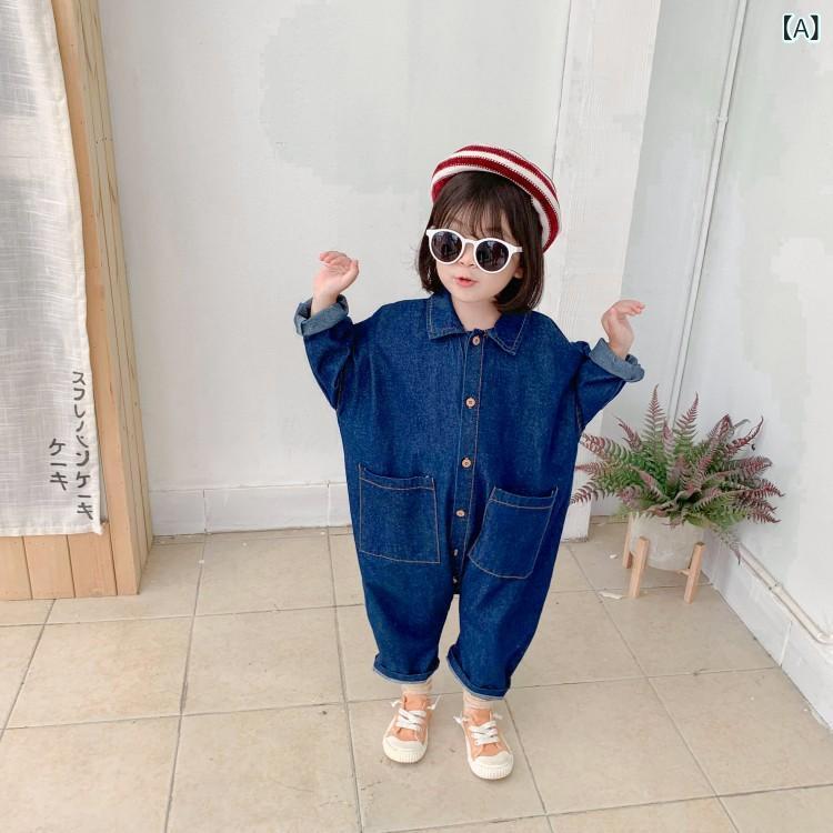 リバーパディのキッズ 男の子 女の子 クライミング服 春夏 牛仔 連体服 子供 笑顔 柄 休闲 ロンパース デニム 素材 通気性 伸縮性 普段使い アウトドア 遊び着 かわいい デザイン｜アングル2