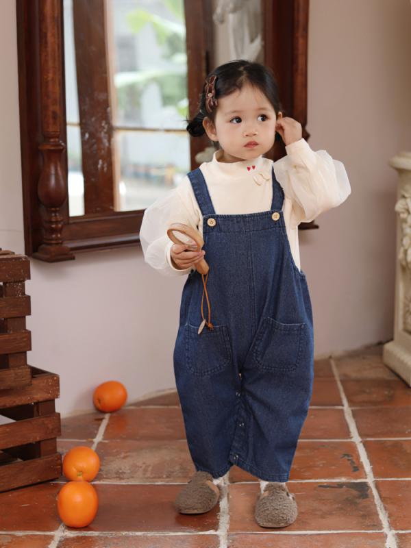 Overalls - 秋冬 女の子 背広パンツ かわいい ウサギ柄 赤ちゃん インナー トップス ロンパース デニム セット 普段使い 伸縮性 綿素材 ビッグシルエット ブルー ピンク系