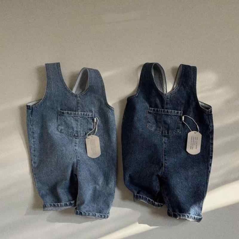 Overalls - ベビー 男女兼用 デニム ブルー 無地 ポケット 付き ロング オーバーオール 春夏 秋 伸縮性 軽量 吸湿速乾 通勤 普段使い カジュアル スタイル 部屋着 子供服 ベビー服 幼児用 遊び着 育児 便利 アイテム 柔らかい 素材 快適 フィット