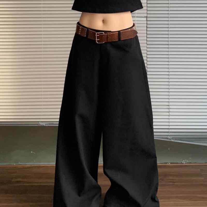 乐天商城 - レディース ワイドパンツ ブラック ゆったり フィット シルエット スタイルアップ ドレープ感 落ち感 ロング丈 カジュアル 普段使い 通勤対応 ストレッチ素材 快適 着回し
