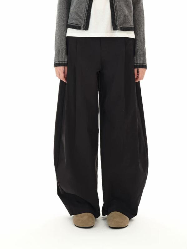 パンツ クラシック 二重プリーツ コクーン型 カジュアル ゆったりシルエット 普段使い ストレッチ素材 快適フィット