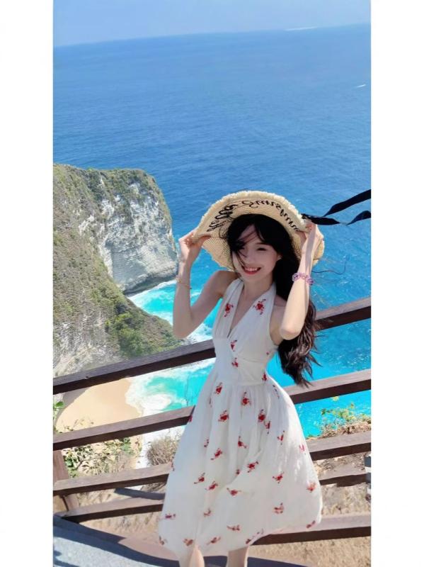 ワンピース レディース 純欲風 ハングネック 夏 提花 収腰 スリム バックレス ディープVネック ロングスカート 接触冷感 軽量 伸縮性 ..
