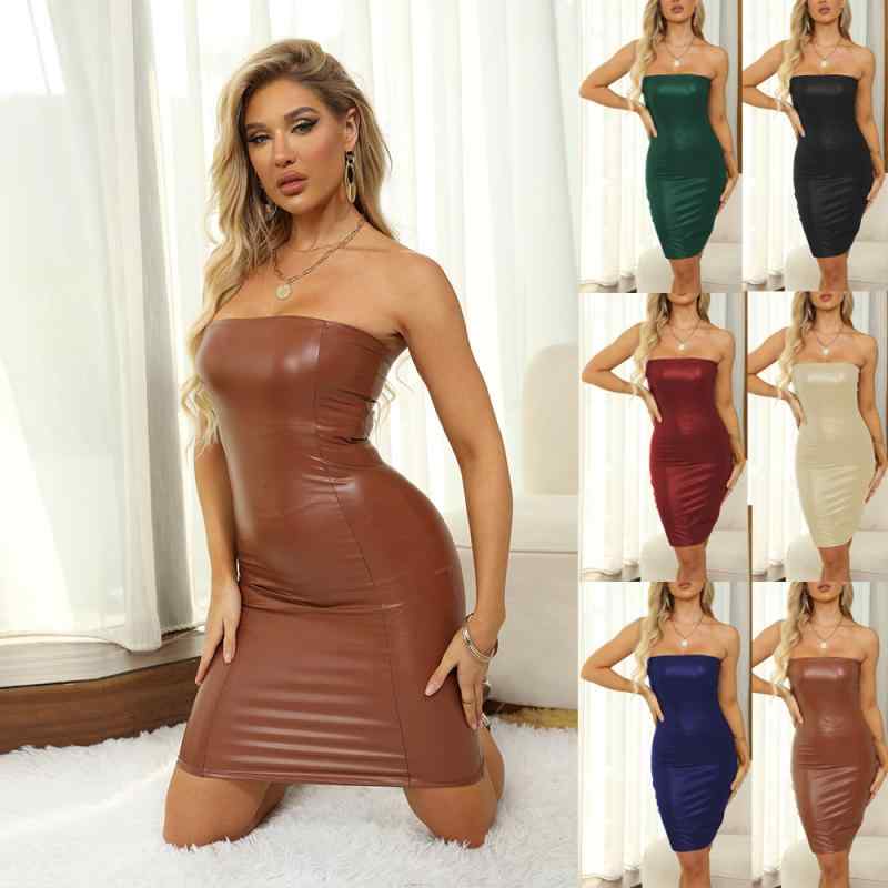 ワンピース ビッグサイズ 女性用 海外 欧米 かわいい セクシー プループ皮革 ミニスカート 切り替え 伸縮性 軽量 ハイウエスト ブラッ..