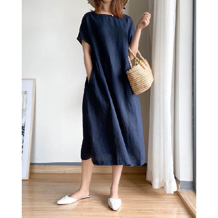ワンピース レディース 春夏 シンプル ゆったり スリム ロング丈 スカート かわいい 女性用 日常使い 軽量 綿素材 ビッグシルエット 通勤 通学 デイリー ピンク系 アイボリー ブラック 吸湿速乾 伸縮性 高級感