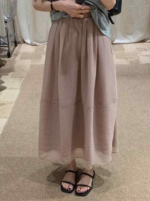 スカート レディース 春夏 薄手 ハイウエスト Aライン フレア 綿 再生繊維 ミモレ丈 ゆったり ウエストゴム ウエストカバー スリム効果..